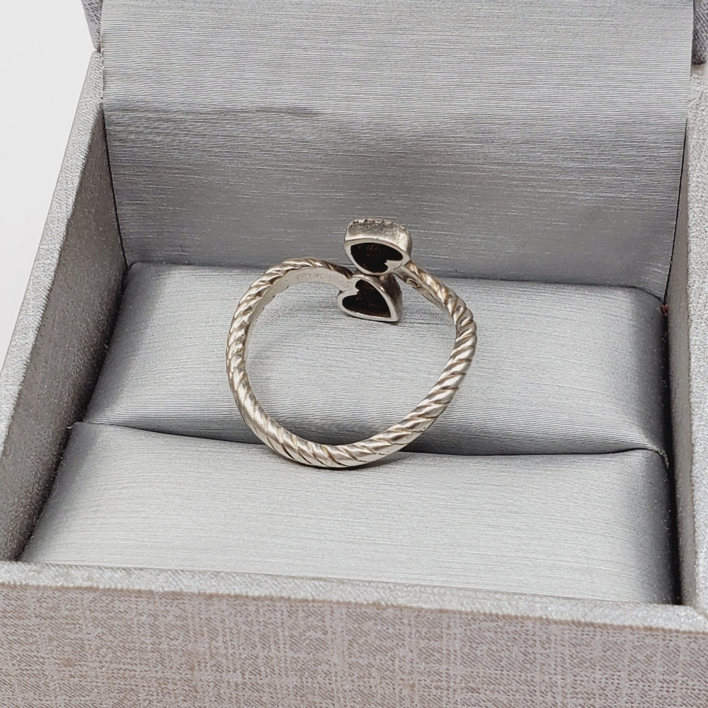 Genuine Diamond Accent 925 Sterling Silver Open Double Heart Rope Ring - Picture 2 of 6